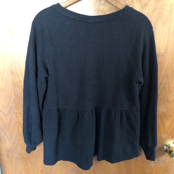Anthropologie Pilcro Knit Long Sleeve Babydoll Top Black Oversized Puff Sleeve - Picture 3 of 14